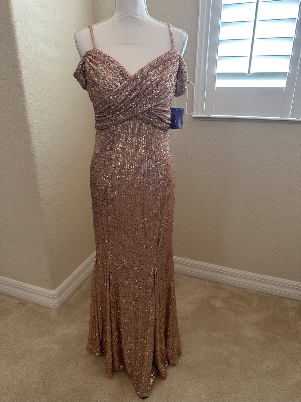 Sparkling Rose Gold Sequin Evening Gown